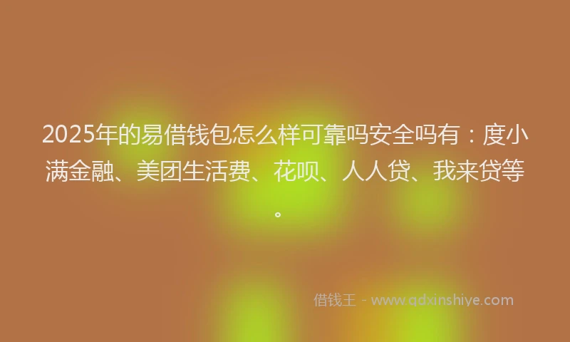 2025年的易借钱包怎么样可靠吗安全吗有：度小满金融、美团生活费、花呗、人人贷、我来贷等。