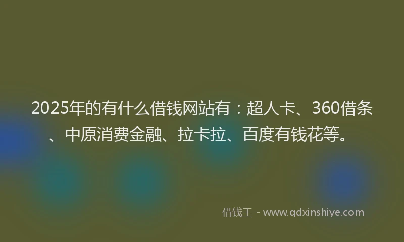 2025年的有什么借钱网站有：超人卡、360借条、中原消费金融、拉卡拉、百度有钱花等。