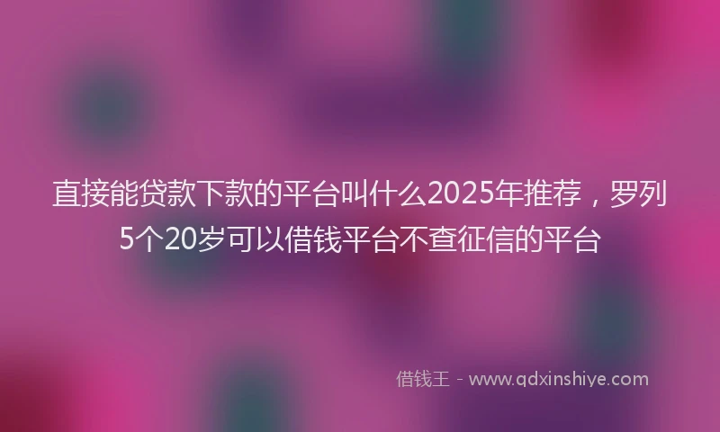 直接能贷款下款的平台叫什么2025年推荐，罗列5个20岁可以借钱平台不查征信的平台