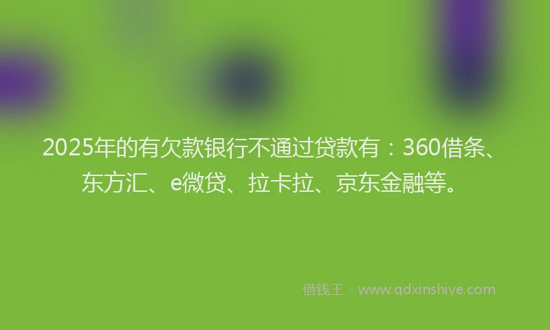 2025年的有欠款银行不通过贷款有：360借条、东方汇、e微贷、拉卡拉、京东金融等。