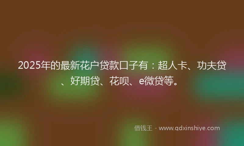2025年的最新花户贷款口子有：超人卡、功夫贷、好期贷、花呗、e微贷等。