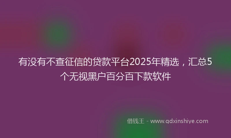 有没有不查征信的贷款平台2025年精选，汇总5个无视黑户百分百下款软件