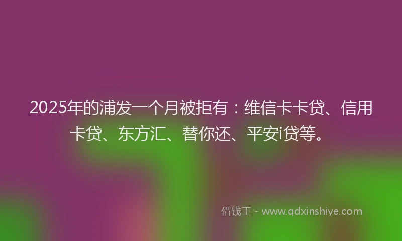 2025年的浦发一个月被拒有：维信卡卡贷、信用卡贷、东方汇、替你还、平安i贷等。