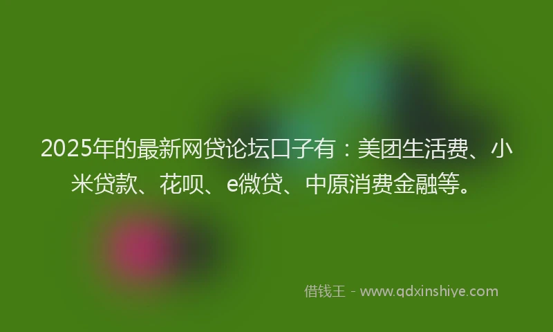 2025年的最新网贷论坛口子有：美团生活费、小米贷款、花呗、e微贷、中原消费金融等。