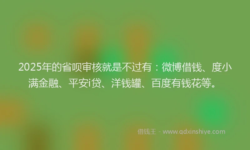 2025年的省呗审核就是不过有：微博借钱、度小满金融、平安i贷、洋钱罐、百度有钱花等。
