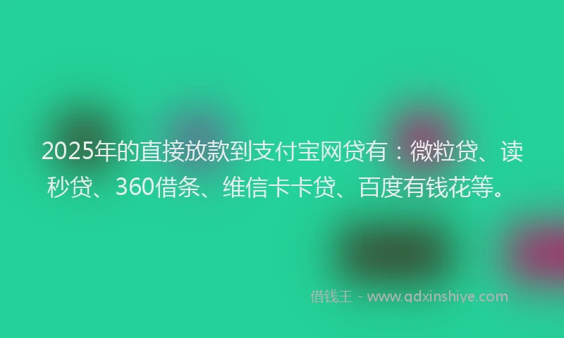 2025年的直接放款到支付宝网贷有：微粒贷、读秒贷、360借条、维信卡卡贷、百度有钱花等。