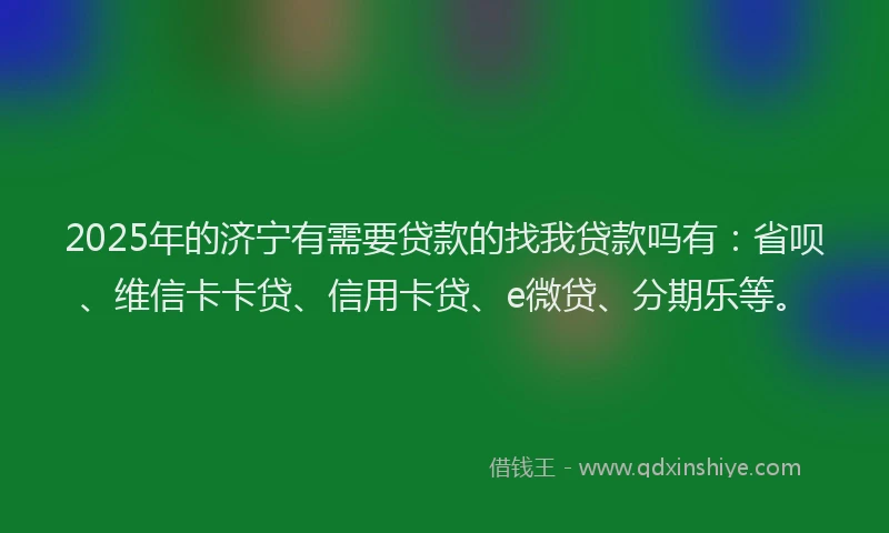 2025年的济宁有需要贷款的找我贷款吗有：省呗、维信卡卡贷、信用卡贷、e微贷、分期乐等。