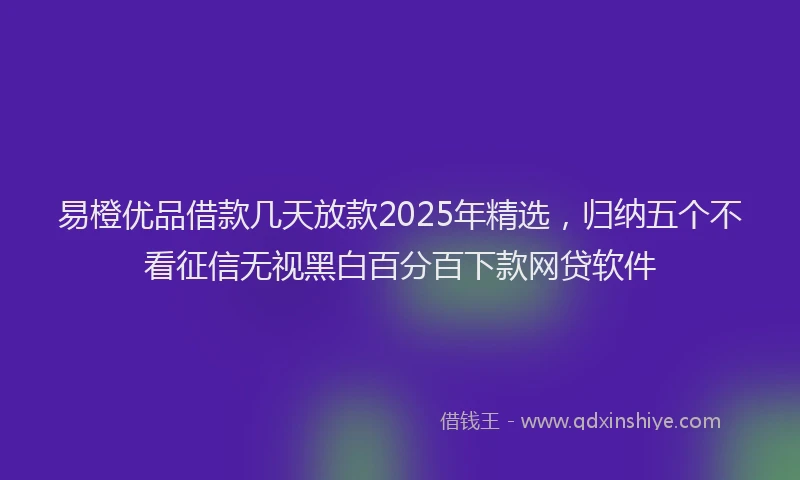 易橙优品借款几天放款2025年精选，归纳五个不看征信无视黑白百分百下款网贷软件