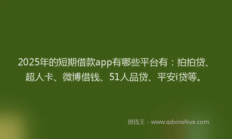 2025年的短期借款app有哪些平台有：拍拍贷、超人卡、微博借钱、51人品贷、平安i贷等。
