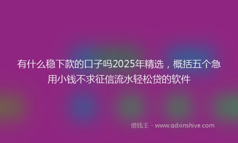 有什么稳下款的口子吗2025年精选，概括五个急用小钱不求征信流水轻松贷的软件
