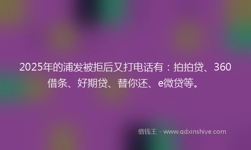 2025年的浦发被拒后又打电话有：拍拍贷、360借条、好期贷、替你还、e微贷等。
