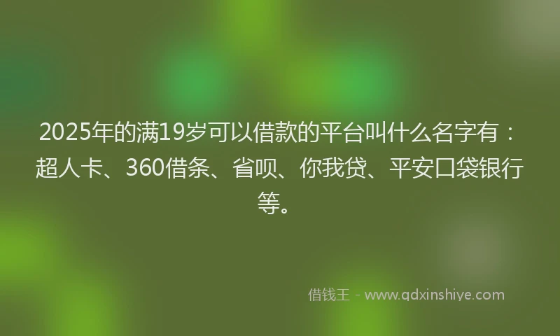 2025年的满19岁可以借款的平台叫什么名字有：超人卡、360借条、省呗、你我贷、平安口袋银行等。