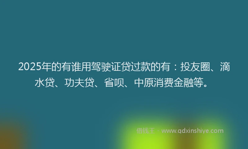 2025年的有谁用驾驶证贷过款的有：投友圈、滴水贷、功夫贷、省呗、中原消费金融等。