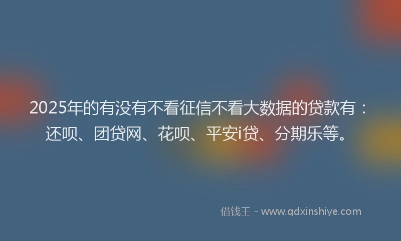2025年的有没有不看征信不看大数据的贷款有：还呗、团贷网、花呗、平安i贷、分期乐等。