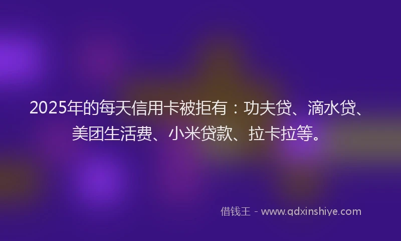 2025年的每天信用卡被拒有：功夫贷、滴水贷、美团生活费、小米贷款、拉卡拉等。