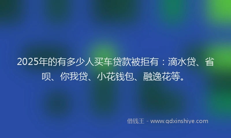 2025年的有多少人买车贷款被拒有：滴水贷、省呗、你我贷、小花钱包、融逸花等。