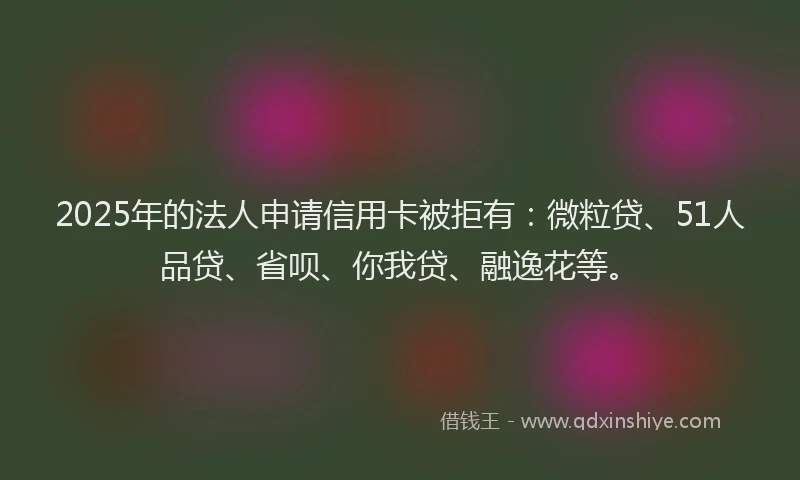 2025年的法人申请信用卡被拒有：微粒贷、51人品贷、省呗、你我贷、融逸花等。