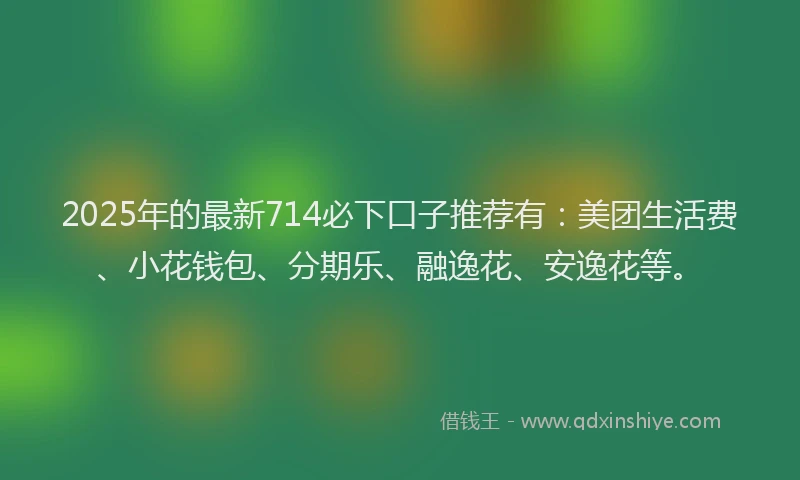 2025年的最新714必下口子推荐有：美团生活费、小花钱包、分期乐、融逸花、安逸花等。