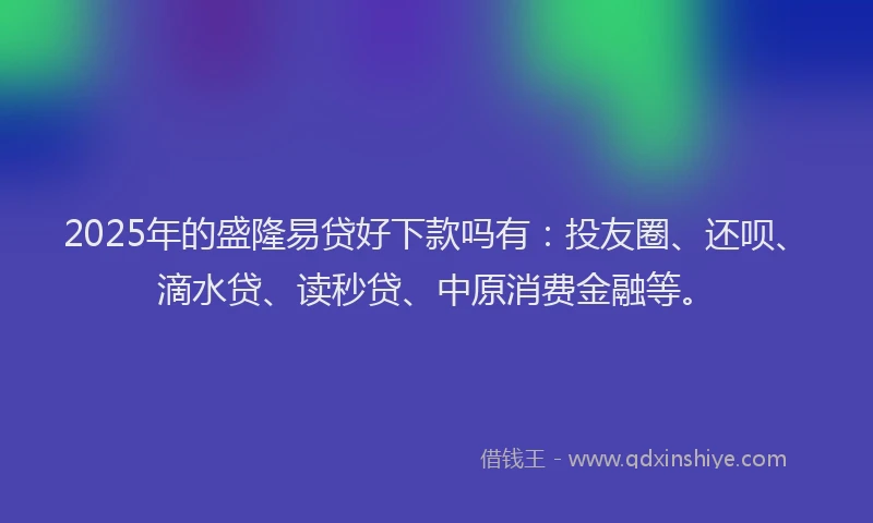 2025年的盛隆易贷好下款吗有：投友圈、还呗、滴水贷、读秒贷、中原消费金融等。