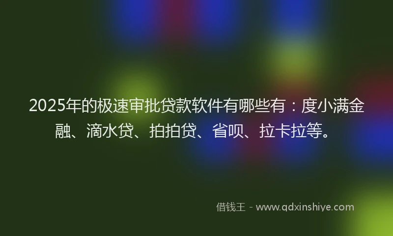 2025年的极速审批贷款软件有哪些有：度小满金融、滴水贷、拍拍贷、省呗、拉卡拉等。