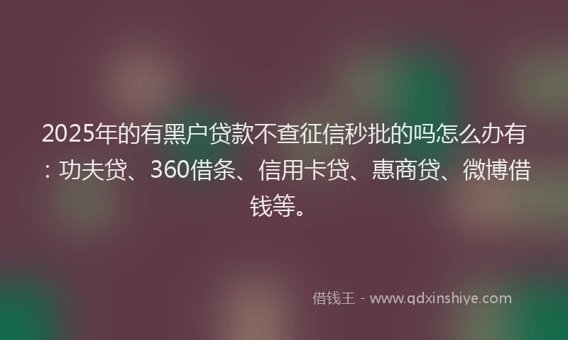 2025年的有黑户贷款不查征信秒批的吗怎么办有：功夫贷、360借条、信用卡贷、惠商贷、微博借钱等。