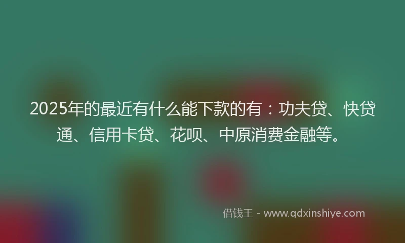 2025年的最近有什么能下款的有：功夫贷、快贷通、信用卡贷、花呗、中原消费金融等。
