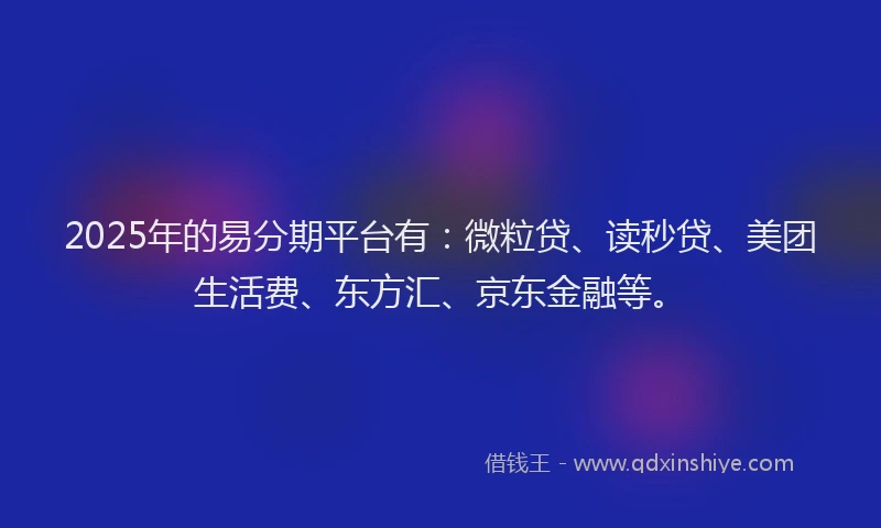 2025年的易分期平台有：微粒贷、读秒贷、美团生活费、东方汇、京东金融等。