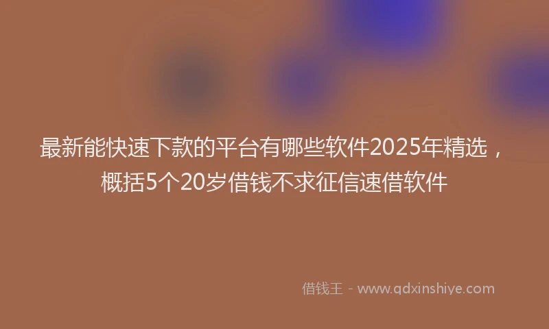 最新能快速下款的平台有哪些软件2025年精选，概括5个20岁借钱不求征信速借软件
