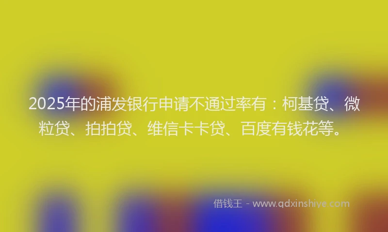 2025年的浦发银行申请不通过率有：柯基贷、微粒贷、拍拍贷、维信卡卡贷、百度有钱花等。
