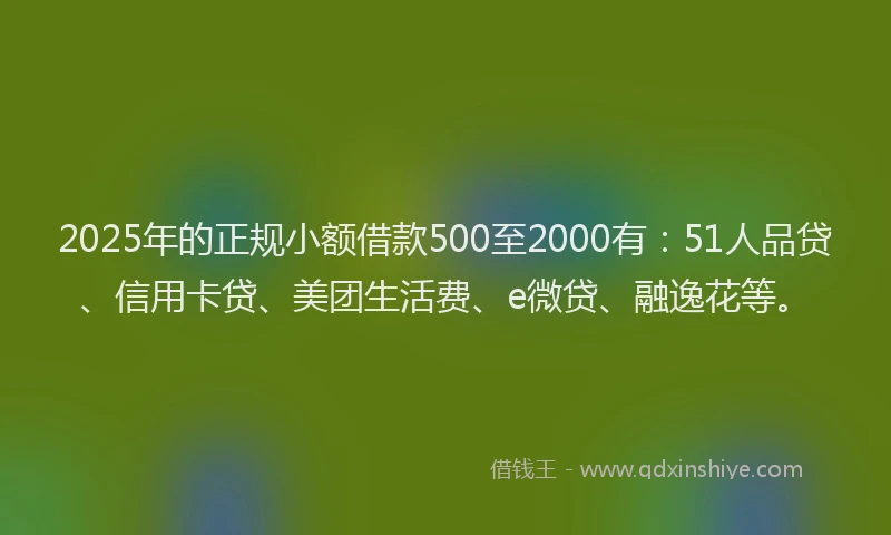 2025年的正规小额借款500至2000有：51人品贷、信用卡贷、美团生活费、e微贷、融逸花等。