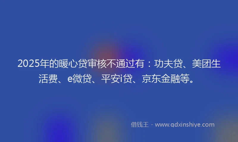 2025年的暖心贷审核不通过有：功夫贷、美团生活费、e微贷、平安i贷、京东金融等。