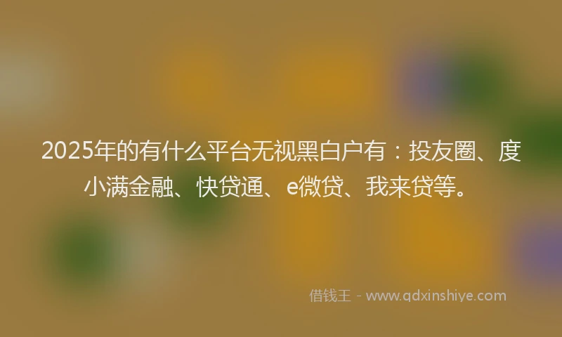 2025年的有什么平台无视黑白户有：投友圈、度小满金融、快贷通、e微贷、我来贷等。