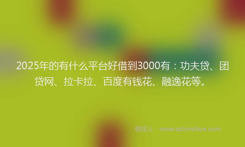 2025年的有什么平台好借到3000有：功夫贷、团贷网、拉卡拉、百度有钱花、融逸花等。