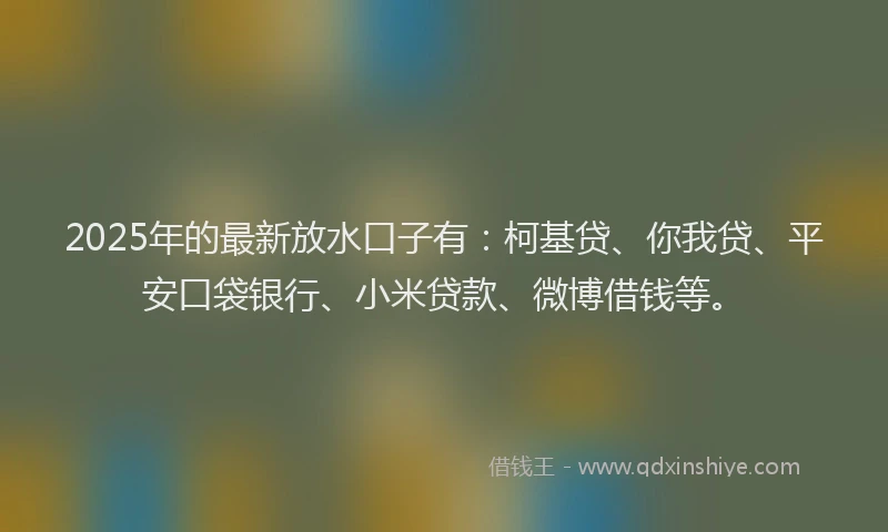 2025年的最新放水口子有：柯基贷、你我贷、平安口袋银行、小米贷款、微博借钱等。