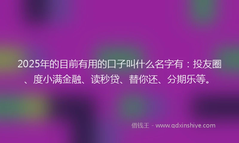 2025年的目前有用的口子叫什么名字有：投友圈、度小满金融、读秒贷、替你还、分期乐等。