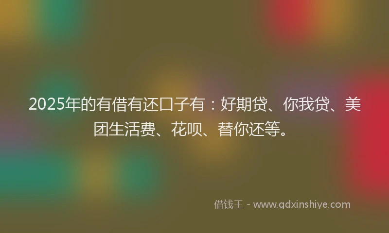 2025年的有借有还口子有：好期贷、你我贷、美团生活费、花呗、替你还等。