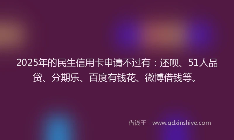2025年的民生信用卡申请不过有：还呗、51人品贷、分期乐、百度有钱花、微博借钱等。