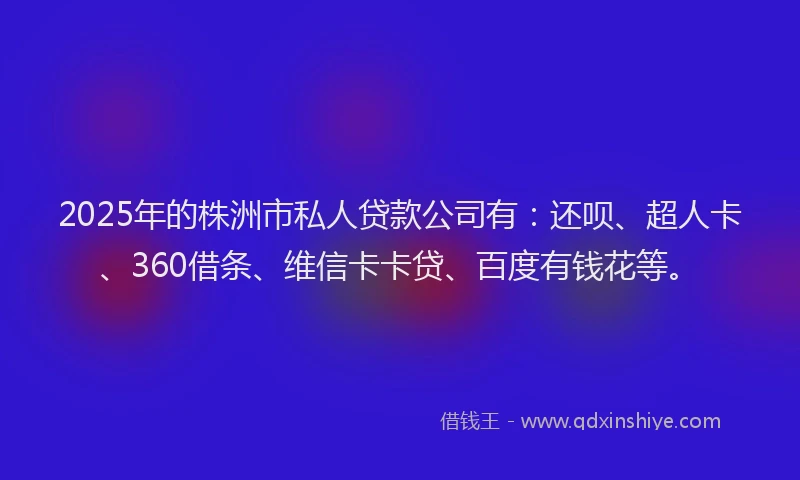 2025年的株洲市私人贷款公司有：还呗、超人卡、360借条、维信卡卡贷、百度有钱花等。