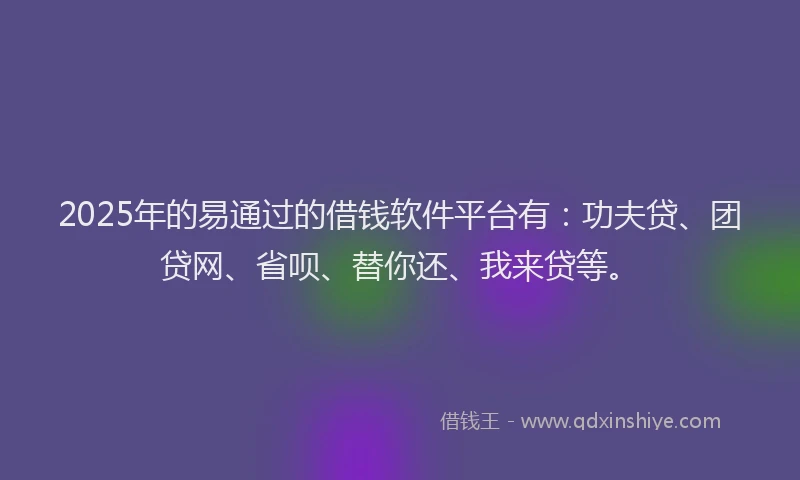 2025年的易通过的借钱软件平台有：功夫贷、团贷网、省呗、替你还、我来贷等。