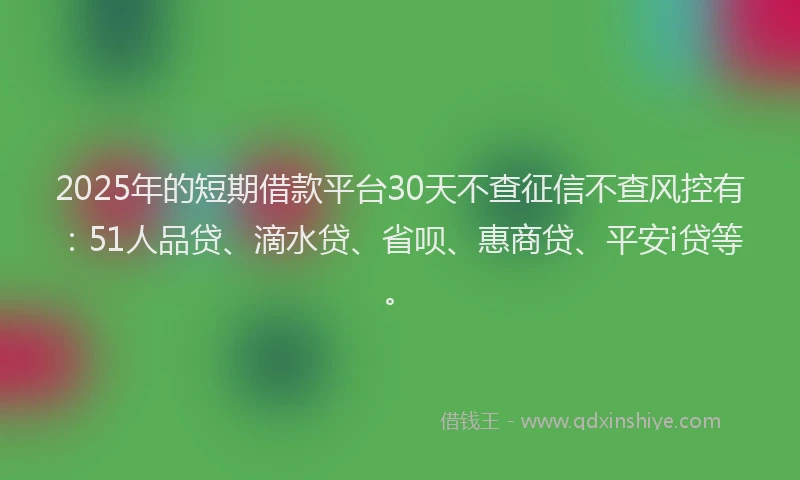 2025年的短期借款平台30天不查征信不查风控有：51人品贷、滴水贷、省呗、惠商贷、平安i贷等。