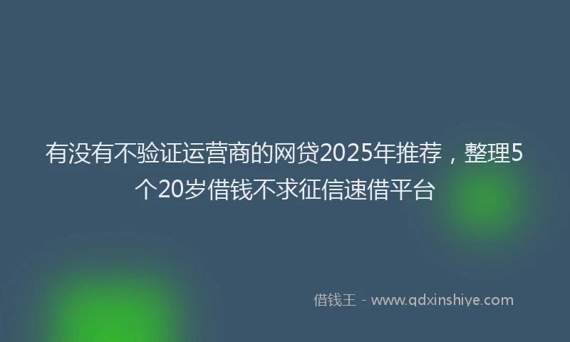 有没有不验证运营商的网贷2025年推荐，整理5个20岁借钱不求征信速借平台