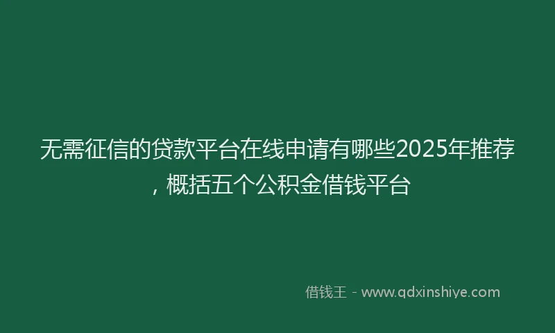 无需征信的贷款平台在线申请有哪些2025年推荐，概括五个公积金借钱平台