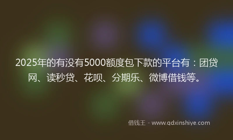 2025年的有没有5000额度包下款的平台有：团贷网、读秒贷、花呗、分期乐、微博借钱等。