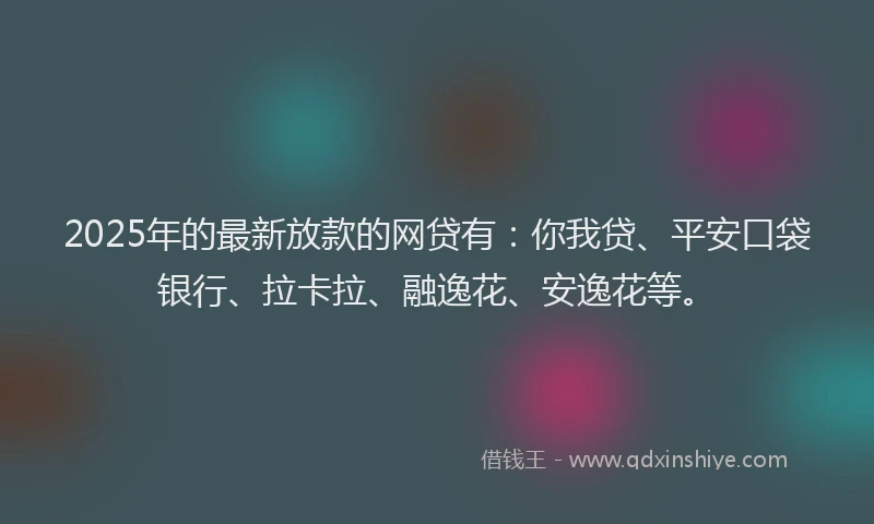 2025年的最新放款的网贷有：你我贷、平安口袋银行、拉卡拉、融逸花、安逸花等。