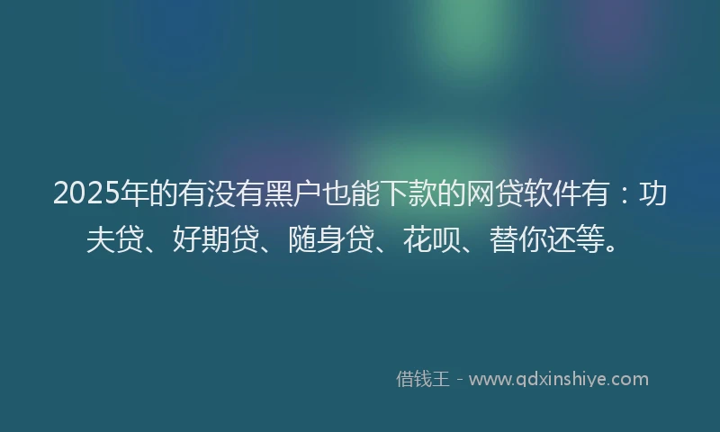 2025年的有没有黑户也能下款的网贷软件有：功夫贷、好期贷、随身贷、花呗、替你还等。