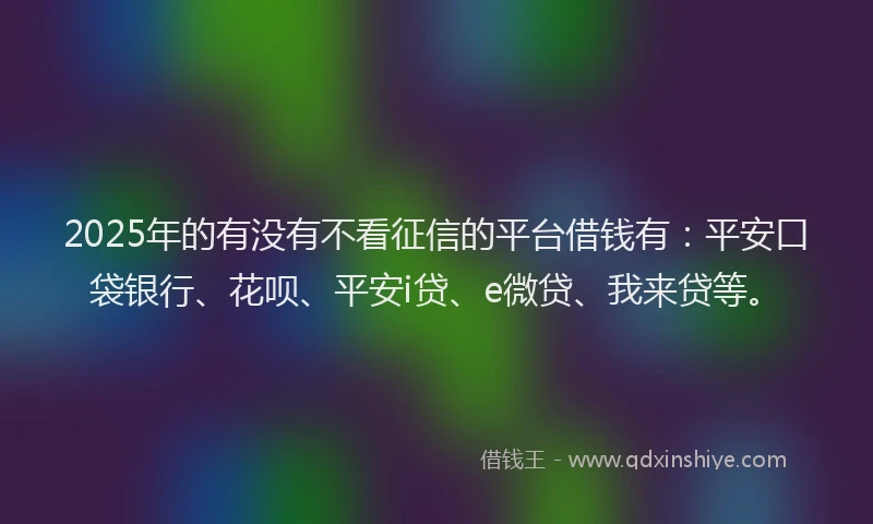2025年的有没有不看征信的平台借钱有：平安口袋银行、花呗、平安i贷、e微贷、我来贷等。