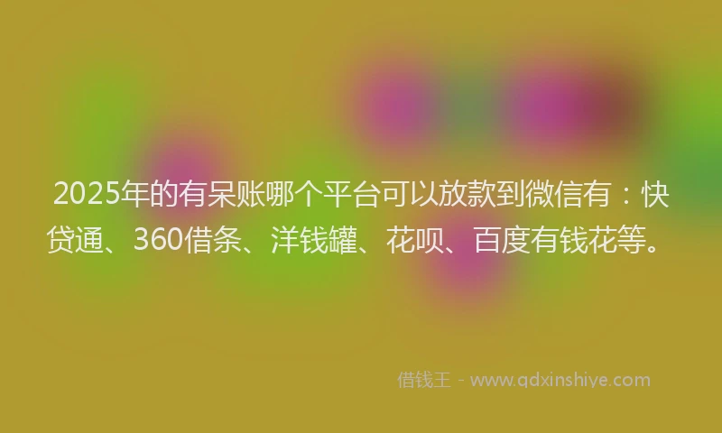 2025年的有呆账哪个平台可以放款到微信有：快贷通、360借条、洋钱罐、花呗、百度有钱花等。