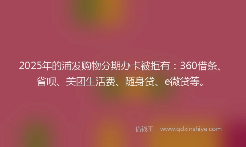 2025年的浦发购物分期办卡被拒有：360借条、省呗、美团生活费、随身贷、e微贷等。