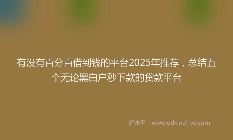 有没有百分百借到钱的平台2025年推荐，总结五个无论黑白户秒下款的贷款平台