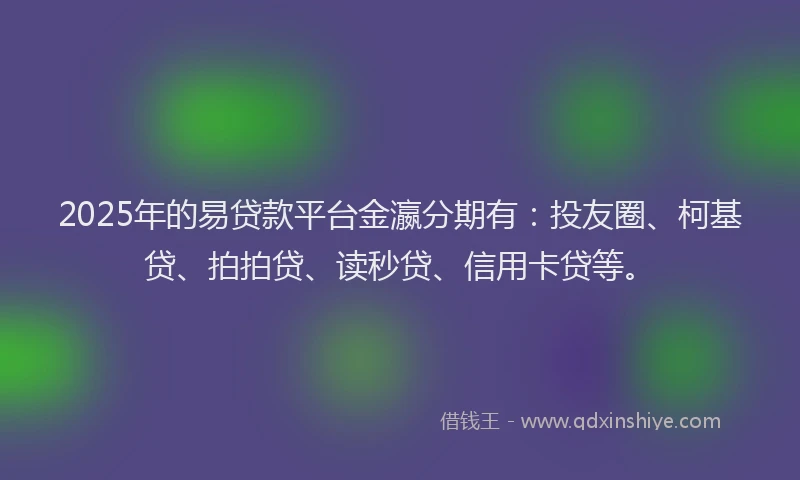 2025年的易贷款平台金瀛分期有：投友圈、柯基贷、拍拍贷、读秒贷、信用卡贷等。
